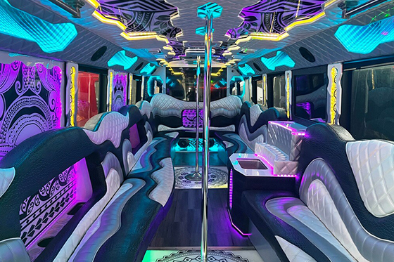 colored lighting on the limo bus