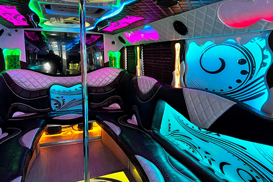 colored lighting on the limo bus