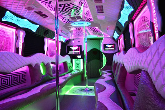 colored lighting on the limo bus