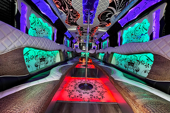 colored lighting on the limo bus