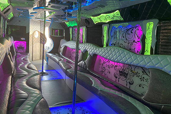 colored lighting on the limo bus